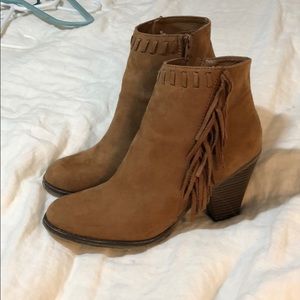 Fringed heeled booties